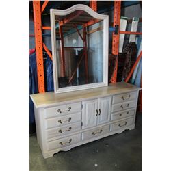 MAPLE FINISH DRESSER WITH MIRROR