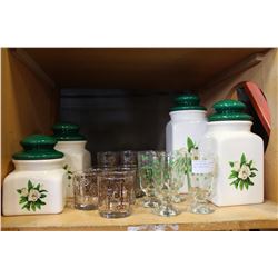 IRISH WHISKEY AND BAR GLASSES AND CANNISTERS