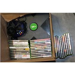 BOX OF XBOX CONTROLLERS AND GAMES