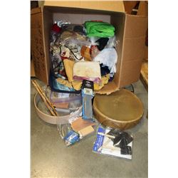 BOX OF FIRST NATIONS DRUM MAKING SUPPLIES AND DRUM