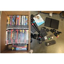 BOX OF PS2 CONTROLLERS AND GAMES