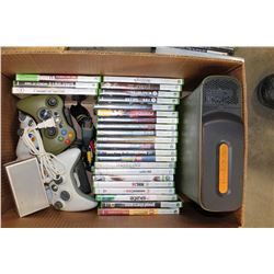 BOX OF XBOX 360 CONTROLLERS AND GAMES