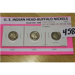 LOT OF THREE US INDIAN HEAD NICKELS