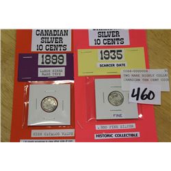 TWO RARE HIGHLY COLLECTIBLE CANADIAN TEN CENT COINS