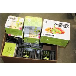 SHELF LOT OF NEW JUICERS AND GRINDERS