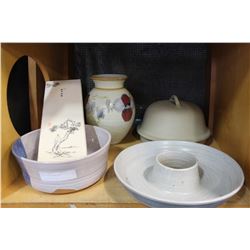 SHELF LOT OF POTTERY
