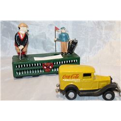 CAST IRON GOLF BANK AND COKE TRUCK