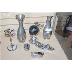 AIRPLANE GLOBE PEWTER VASES CONDIMENT SETS ETC