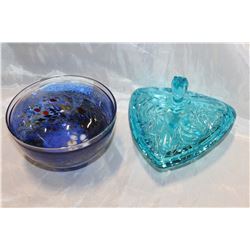 SIGNED ART GLASS BOWL AND LIDDED CANDY DISH