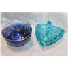 Image 1 : SIGNED ART GLASS BOWL AND LIDDED CANDY DISH