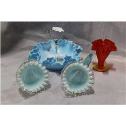 HOBNAIL DISH VASE AND HORN OF PLENTIES