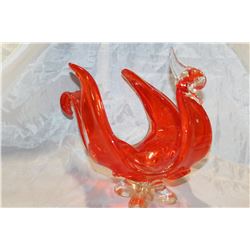 ORANGE ART GLASS BIRD DISH