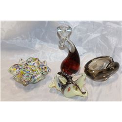 4 PIECES OF ART GLASS MURANO ETC