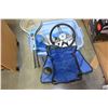 Image 1 : TOTE OF CAMPING SUPPLIES AND NEW BOTTLE OPENERS
