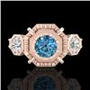 Image 2 : 1.01 CTW Fancy Intense Blue Diamond Art Deco 3 Stone Ring 18K Rose Gold - REF-165X5T - 37468
