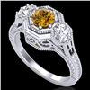 Image 1 : 1.05 CTW Intense Fancy Yellow Diamond Art Deco 3 Stone Ring 18K White Gold - REF-161T8X - 37952