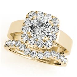 2.05 CTW Certified VS/SI Diamond 2Pc Wedding Set Solitaire Halo 14K Yellow Gold - REF-439W8H - 31231