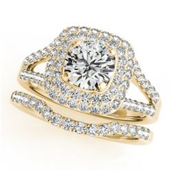 1.72 CTW Certified VS/SI Diamond 2Pc Wedding Set Solitaire Halo 14K Yellow Gold - REF-243X5T - 30908