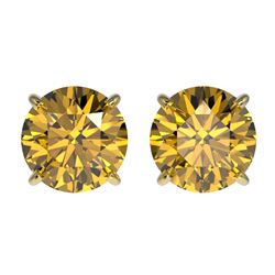 2 CTW Certified Intense Yellow SI Diamond Solitaire Stud Earrings 10K Yellow Gold - REF-309T3X - 330