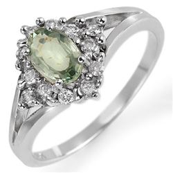 0.95 CTW Green Sapphire & Diamond Ring 10K White Gold - REF-32N2Y - 10378