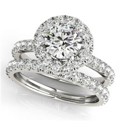 2.04 CTW Certified VS/SI Diamond 2Pc Wedding Set Solitaire Halo 14K White Gold - REF-253T6X - 30750