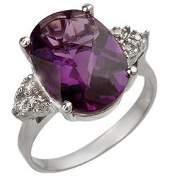 5.10 CTW Amethyst & Diamond Ring 10K White Gold - REF-35W6H - 10820