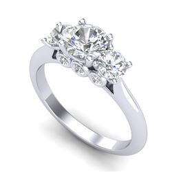 1.5 CTW VS/SI Diamond Solitaire Art Deco 3 Stone Ring 18K White Gold - REF-236Y4N - 37313