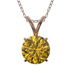 1.05 CTW Certified Intense Yellow SI Diamond Solitaire Necklace 10K Rose Gold - REF-161K8R - 36772