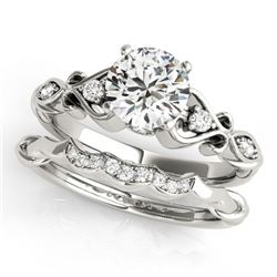 0.97 CTW Certified VS/SI Diamond Solitaire 2Pc Wedding Set Antique 14K White Gold - REF-200R9K - 315