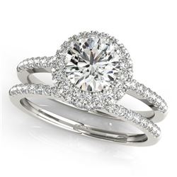 1.25 CTW Certified VS/SI Diamond 2Pc Wedding Set Solitaire Halo 14K White Gold - REF-204N2Y - 30924