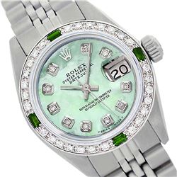 Rolex Ladies Stainless Steel, Diam Dial & Diam/Emerald Bezel, Saph Crystal - REF-360Y2X