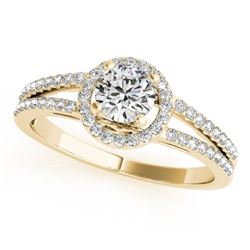1 CTW Certified VS/SI Diamond Solitaire Halo Ring 18K Yellow Gold - REF-196T9X - 26681