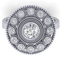 0.91 CTW Certified VS/SI Diamond Art Deco Ring 14K White Gold - REF-135H8W - 30462