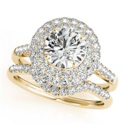 1.52 CTW Certified VS/SI Diamond 2Pc Wedding Set Solitaire Halo 14K Yellow Gold - REF-167F6M - 30899