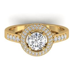 1.45 CTW Certified VS/SI Diamond Art Deco Micro Halo Ring 14K Yellow Gold - REF-217N3Y - 30488