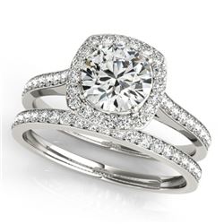 1.12 CTW Certified VS/SI Diamond 2Pc Wedding Set Solitaire Halo 14K White Gold - REF-135W3H - 31211