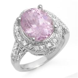 7.0 CTW Kunzite & Diamond Ring 14K White Gold - REF-128H2W - 11071