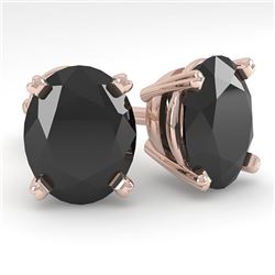 10 CTW Oval Black Diamond Stud Designer Earrings 18K Rose Gold - REF-234M5F - 32333