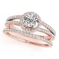 1.1 CTW Certified VS/SI Diamond 2Pc Wedding Set Solitaire Halo 14K Rose Gold - REF-199H6W - 31077