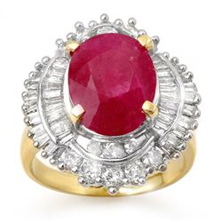 6.15 CTW Ruby & Diamond Ring 14K Yellow Gold - REF-158F5M - 13129