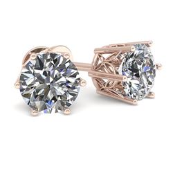 1.0 CTW Certified VS/SI Diamond Stud Solitaire Earrings 18K Rose Gold - REF-178M2F - 35819