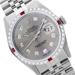 Rolex Men's Stainless Steel, QuickSet, Diam Dial & Diam/Ruby Bezel - REF-441M8H