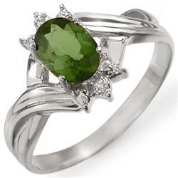 0.79 CTW Green Tourmaline & Diamond Ring 18K White Gold - REF-30W5H - 11597