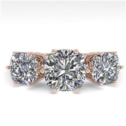 2.0 CTW Past Present Future Certified VS/SI Cushion Diamond Ring 18K Rose Gold - REF-414N2Y - 35918