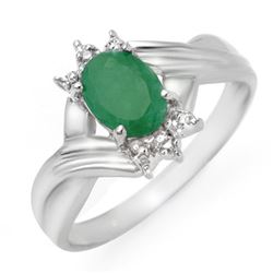 0.90 CTW Emerald & Diamond Ring 18K White Gold - REF-30F8M - 14332