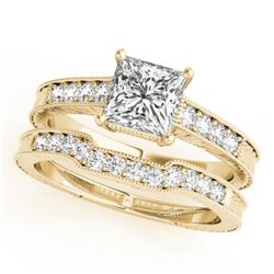 1.18 CTW Certified VS/SI Princess Diamond Solitaire 2Pc Set Antique 14K Yellow Gold - REF-240K5R - 3