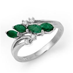 0.40 CTW Emerald & Diamond Ring 18K White Gold - REF-38K4R - 13085