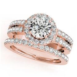 1.83 CTW Certified VS/SI Diamond 2Pc Wedding Set Solitaire Halo 14K Rose Gold - REF-422F2M - 31137