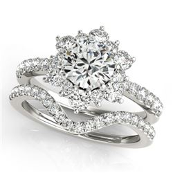 2.22 CTW Certified VS/SI Diamond 2Pc Wedding Set Solitaire Halo 14K White Gold - REF-425M3F - 30942