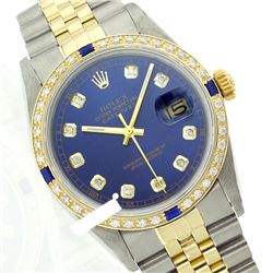 Rolex Ladies Two Tone 14K Gold/SS, Diam Dial & Diam/Sapphire Bezel, Saph Crystal - REF-363N3F